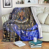 Hatshepsut Blanket with Queen King Portrait, Temple Illustration and Blue-Gold Hieroglyphic - Wonder Print Shop