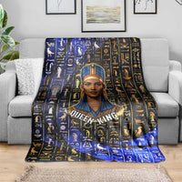 Hatshepsut Blanket with Queen King Portrait, Temple Illustration and Blue-Gold Hieroglyphic - Wonder Print Shop
