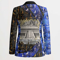 Hatshepsut Blazer with Queen King Portrait, Temple Illustration and Blue-Gold Hieroglyphic - Wonder Print Shop