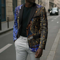 Hatshepsut Blazer with Queen King Portrait, Temple Illustration and Blue-Gold Hieroglyphic - Wonder Print Shop