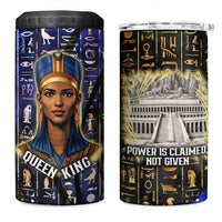 Hatshepsut 4 in 1 Can Cooler Tumbler with Queen King Portrait, Temple Illustration and Blue-Gold Hieroglyphic - Wonder Print Shop