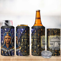 Hatshepsut 4 in 1 Can Cooler Tumbler with Queen King Portrait, Temple Illustration and Blue-Gold Hieroglyphic - Wonder Print Shop