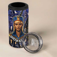 Hatshepsut 4 in 1 Can Cooler Tumbler with Queen King Portrait, Temple Illustration and Blue-Gold Hieroglyphic - Wonder Print Shop