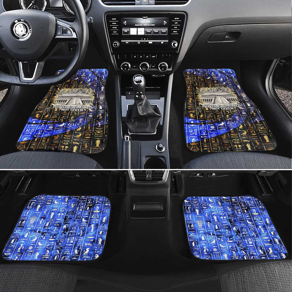 Hatshepsut Car Mats with Queen King Portrait, Temple Illustration and Blue-Gold Hieroglyphic - Wonder Print Shop