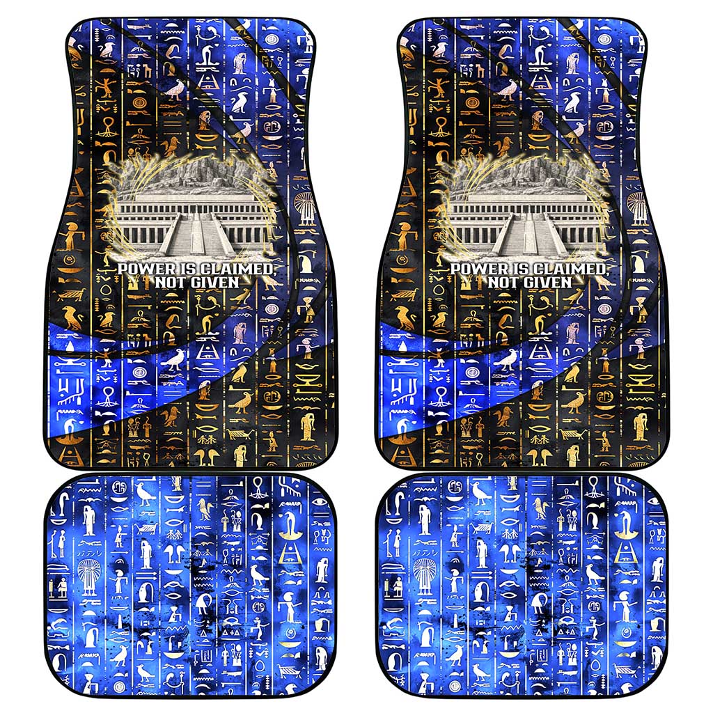 Hatshepsut Car Mats with Queen King Portrait, Temple Illustration and Blue-Gold Hieroglyphic - Wonder Print Shop