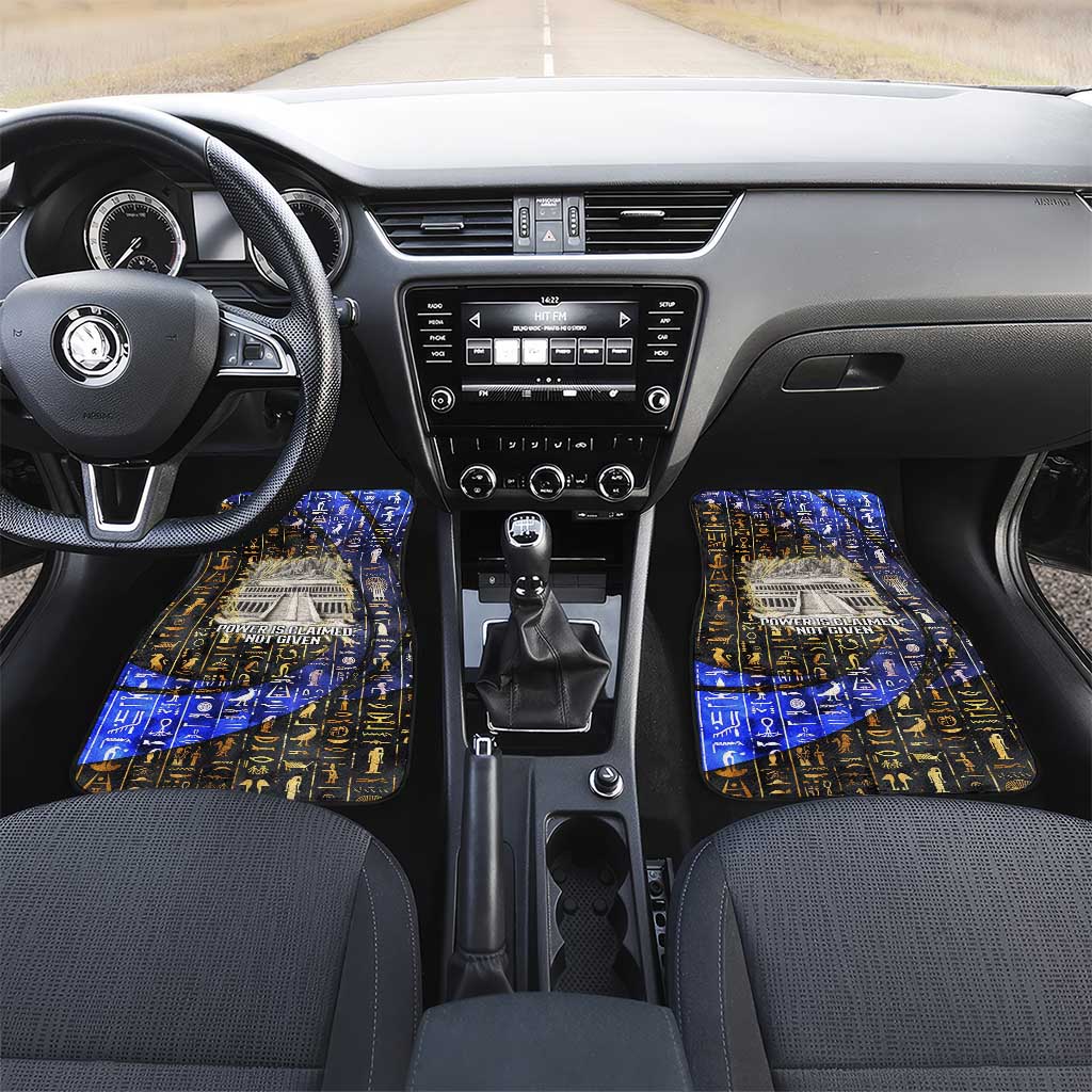 Hatshepsut Car Mats with Queen King Portrait, Temple Illustration and Blue-Gold Hieroglyphic - Wonder Print Shop