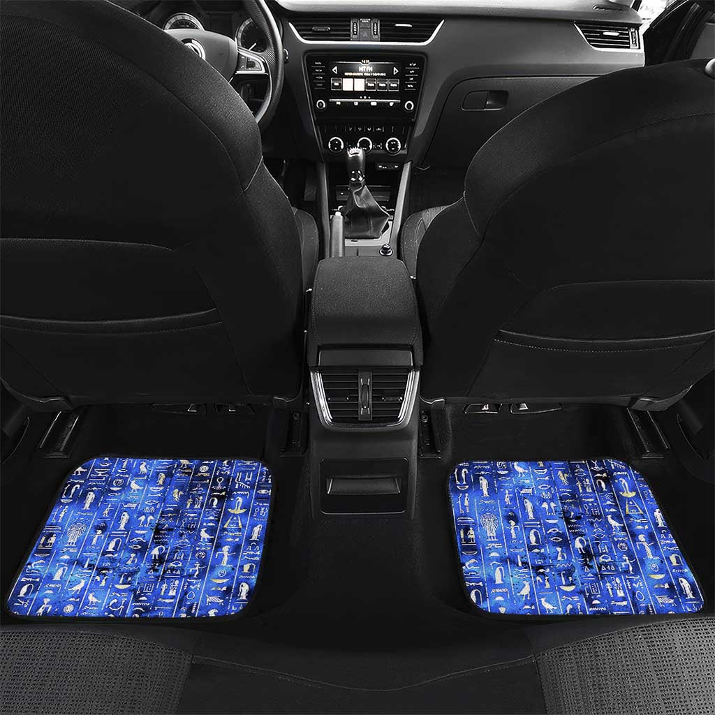 Hatshepsut Car Mats with Queen King Portrait, Temple Illustration and Blue-Gold Hieroglyphic - Wonder Print Shop