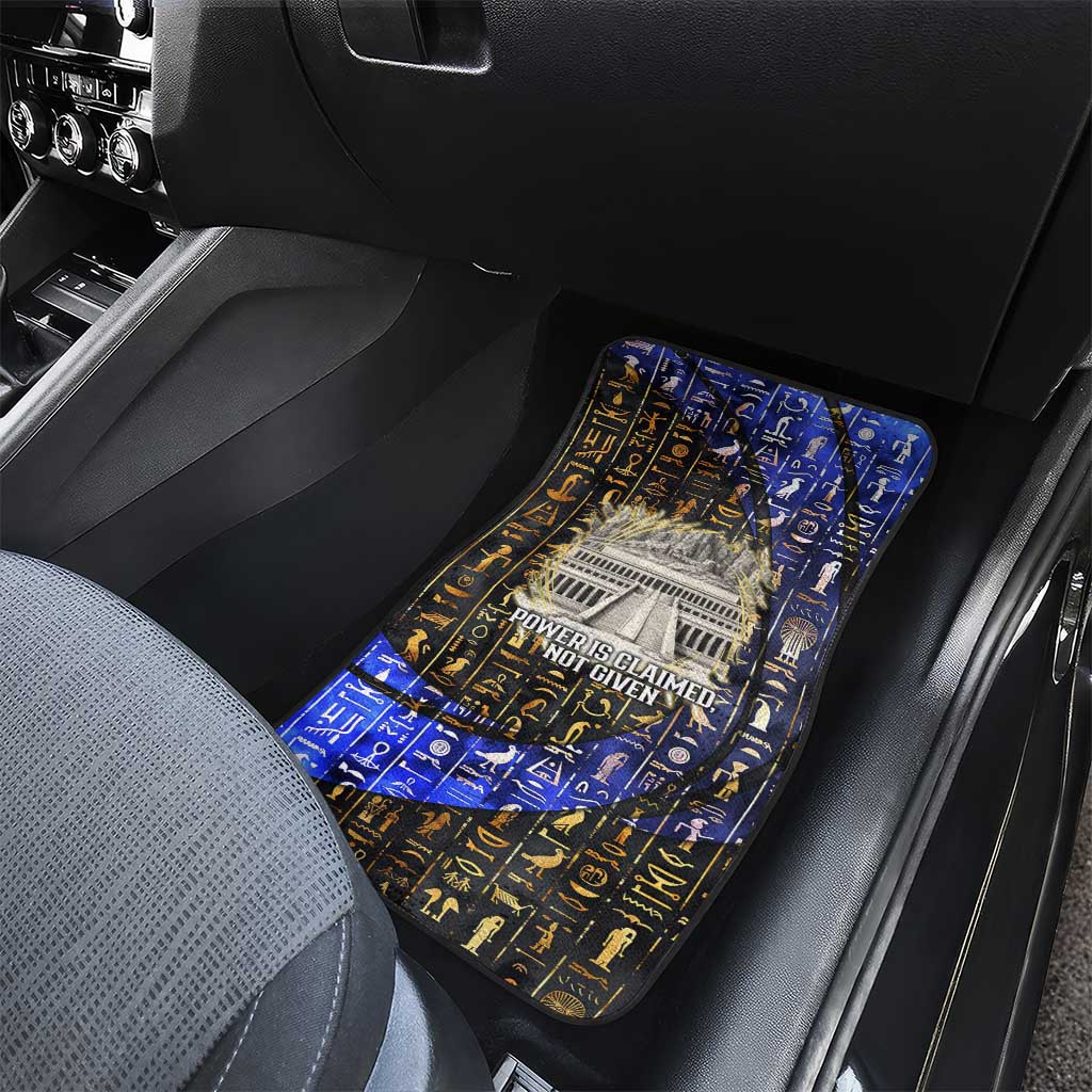 Hatshepsut Car Mats with Queen King Portrait, Temple Illustration and Blue-Gold Hieroglyphic - Wonder Print Shop