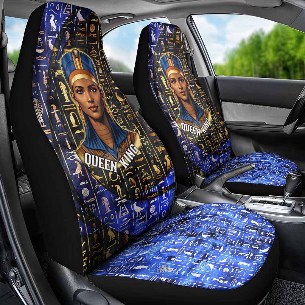 Hatshepsut Car Seat Cover with Queen King Portrait, Temple Illustration and Blue-Gold Hieroglyphic - Wonder Print Shop