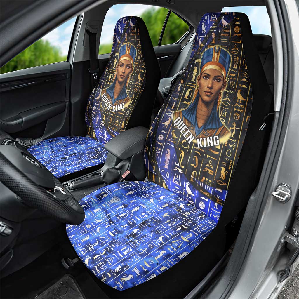 Hatshepsut Car Seat Cover with Queen King Portrait, Temple Illustration and Blue-Gold Hieroglyphic - Wonder Print Shop