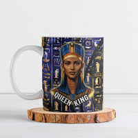 Hatshepsut Ceramic Mug with Queen King Portrait, Temple Illustration and Blue-Gold Hieroglyphic - Wonder Print Shop
