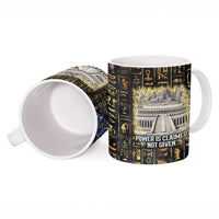 Hatshepsut Ceramic Mug with Queen King Portrait, Temple Illustration and Blue-Gold Hieroglyphic - Wonder Print Shop