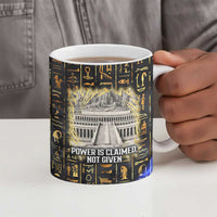 Hatshepsut Ceramic Mug with Queen King Portrait, Temple Illustration and Blue-Gold Hieroglyphic - Wonder Print Shop