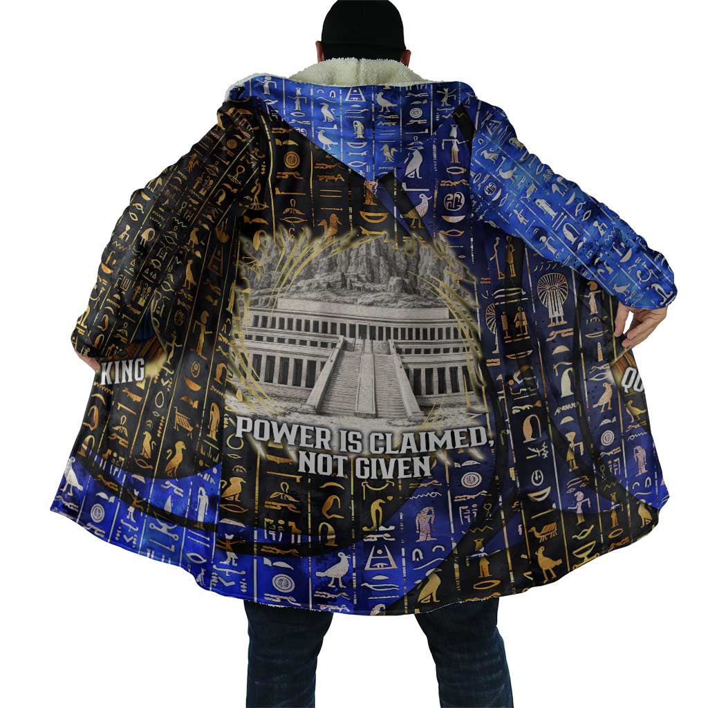 Hatshepsut Cloak with Queen King Portrait, Temple Illustration and Blue-Gold Hieroglyphic - Wonder Print Shop