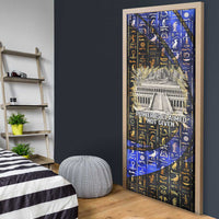 Hatshepsut Door Cover with Queen King Portrait, Temple Illustration and Blue-Gold Hieroglyphic - Wonder Print Shop