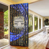 Hatshepsut Door Cover with Queen King Portrait, Temple Illustration and Blue-Gold Hieroglyphic - Wonder Print Shop