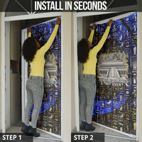 Hatshepsut Door Cover with Queen King Portrait, Temple Illustration and Blue-Gold Hieroglyphic - Wonder Print Shop