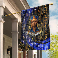 Hatshepsut Garden Flag with Queen King Portrait, Temple Illustration and Blue-Gold Hieroglyphic - Wonder Print Shop