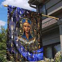Hatshepsut Garden Flag with Queen King Portrait, Temple Illustration and Blue-Gold Hieroglyphic - Wonder Print Shop
