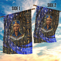 Hatshepsut Garden Flag with Queen King Portrait, Temple Illustration and Blue-Gold Hieroglyphic - Wonder Print Shop