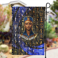 Hatshepsut Garden Flag with Queen King Portrait, Temple Illustration and Blue-Gold Hieroglyphic - Wonder Print Shop