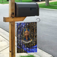 Hatshepsut Garden Flag with Queen King Portrait, Temple Illustration and Blue-Gold Hieroglyphic - Wonder Print Shop