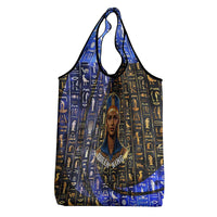 Hatshepsut Grocery Bag with Queen King Portrait, Temple Illustration and Blue-Gold Hieroglyphic - Wonder Print Shop
