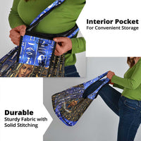 Hatshepsut Grocery Bag with Queen King Portrait, Temple Illustration and Blue-Gold Hieroglyphic - Wonder Print Shop
