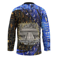 Hatshepsut Hockey Jersey with Queen King Portrait, Temple Illustration and Blue-Gold Hieroglyphic - Wonder Print Shop