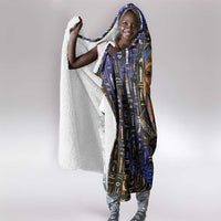 Hatshepsut Hooded Blanket with Queen King Portrait, Temple Illustration and Blue-Gold Hieroglyphic - Wonder Print Shop