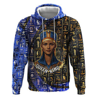 Hatshepsut Hoodie with Queen King Portrait, Temple Illustration and Blue-Gold Hieroglyphic - Wonder Print Shop