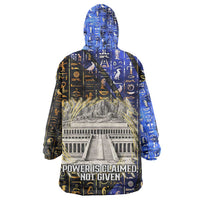 Hatshepsut Kid Wearable Blanket Hoodie with Queen King Portrait, Temple Illustration and Blue-Gold Hieroglyphic - Wonder Print Shop