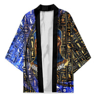 Hatshepsut Kimono with Queen King Portrait, Temple Illustration and Blue-Gold Hieroglyphic - Wonder Print Shop