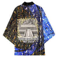 Hatshepsut Kimono with Queen King Portrait, Temple Illustration and Blue-Gold Hieroglyphic - Wonder Print Shop