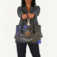 Hatshepsut Leather Bag with Queen King Portrait, Temple Illustration and Blue-Gold Hieroglyphic - Wonder Print Shop