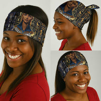 Hatshepsut Neck Gaiter with Queen King Portrait, Temple Illustration and Blue-Gold Hieroglyphic - Wonder Print Shop