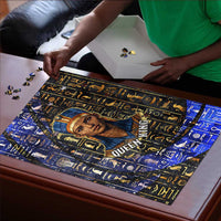 Hatshepsut Puzzle with Queen King Portrait, Temple Illustration and Blue-Gold Hieroglyphic - Wonder Print Shop