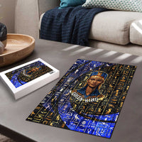 Hatshepsut Puzzle with Queen King Portrait, Temple Illustration and Blue-Gold Hieroglyphic - Wonder Print Shop