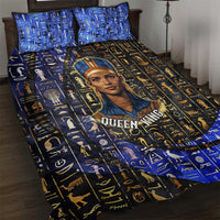 Hatshepsut Quilt Bed Set with Queen King Portrait, Temple Illustration and Blue-Gold Hieroglyphic - Wonder Print Shop