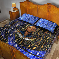 Hatshepsut Quilt Bed Set with Queen King Portrait, Temple Illustration and Blue-Gold Hieroglyphic - Wonder Print Shop