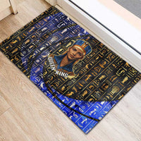Hatshepsut Rubber Doormat with Queen King Portrait, Temple Illustration and Blue-Gold Hieroglyphic - Wonder Print Shop