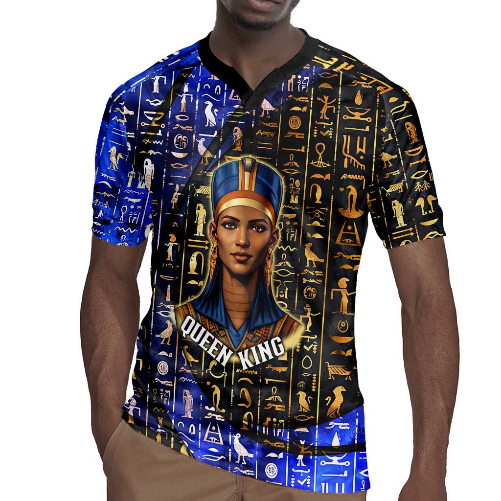 Hatshepsut Rugby Jersey with Queen King Portrait, Temple Illustration and Blue-Gold Hieroglyphic - Wonder Print Shop