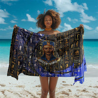 Hatshepsut Sarong with Queen King Portrait, Temple Illustration and Blue-Gold Hieroglyphic - Wonder Print Shop