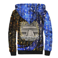Hatshepsut Sherpa Hoodie with Queen King Portrait, Temple Illustration and Blue-Gold Hieroglyphic - Wonder Print Shop