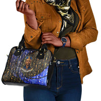 Hatshepsut Shoulder Handbag with Queen King Portrait, Temple Illustration and Blue-Gold Hieroglyphic - Wonder Print Shop