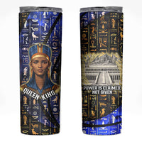 Hatshepsut Skinny Tumbler with Queen King Portrait, Temple Illustration and Blue-Gold Hieroglyphic - Wonder Print Shop