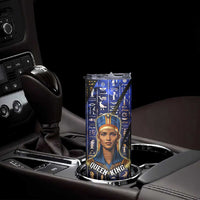 Hatshepsut Skinny Tumbler with Queen King Portrait, Temple Illustration and Blue-Gold Hieroglyphic - Wonder Print Shop