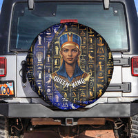 Hatshepsut Spare Tire Cover with Queen King Portrait, Temple Illustration and Blue-Gold Hieroglyphic - Wonder Print Shop