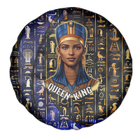 Hatshepsut Spare Tire Cover with Queen King Portrait, Temple Illustration and Blue-Gold Hieroglyphic - Wonder Print Shop