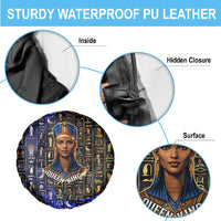 Hatshepsut Spare Tire Cover with Queen King Portrait, Temple Illustration and Blue-Gold Hieroglyphic - Wonder Print Shop